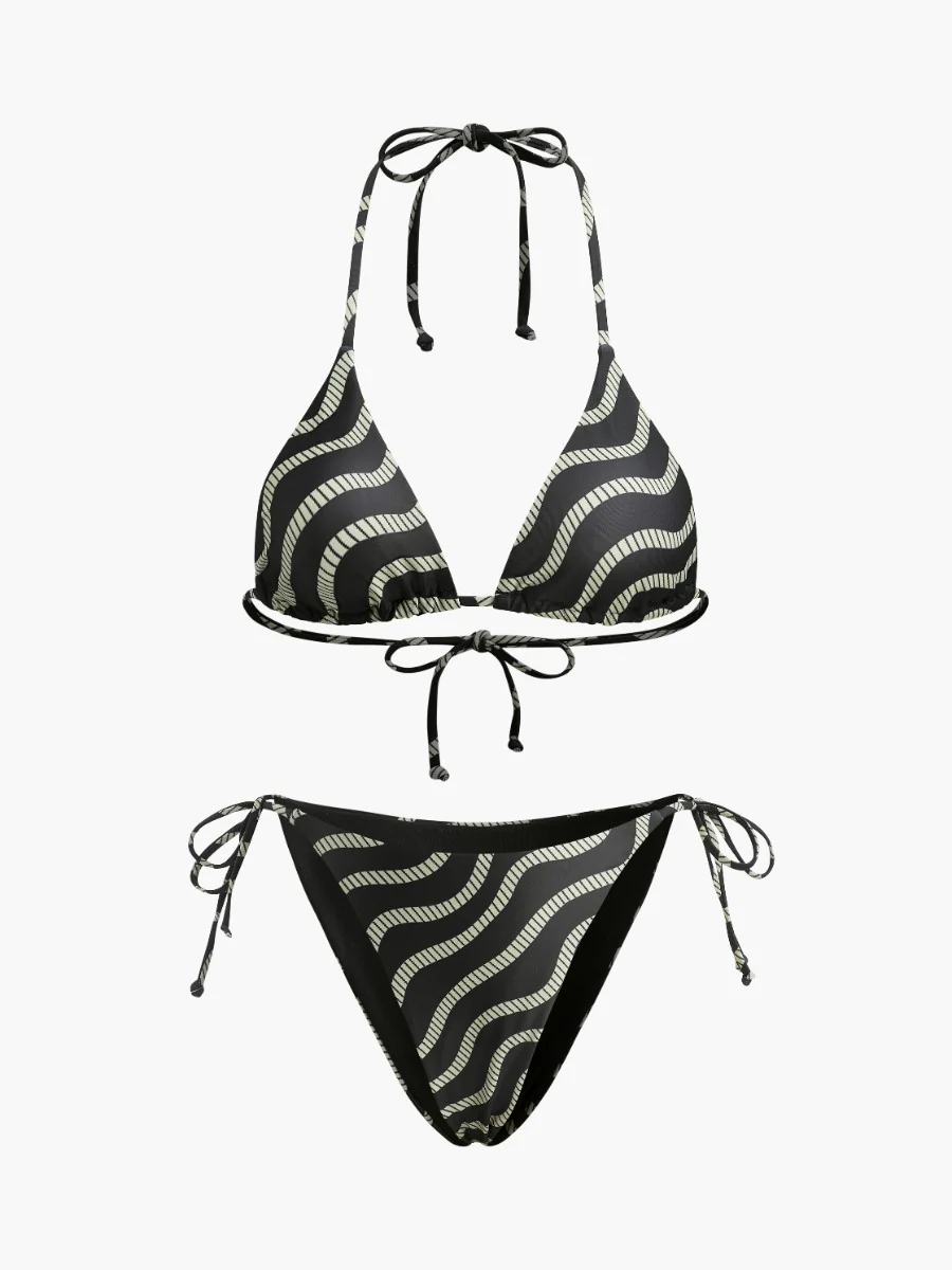 Wave Pattern Triangle Bikini Set - Takermore