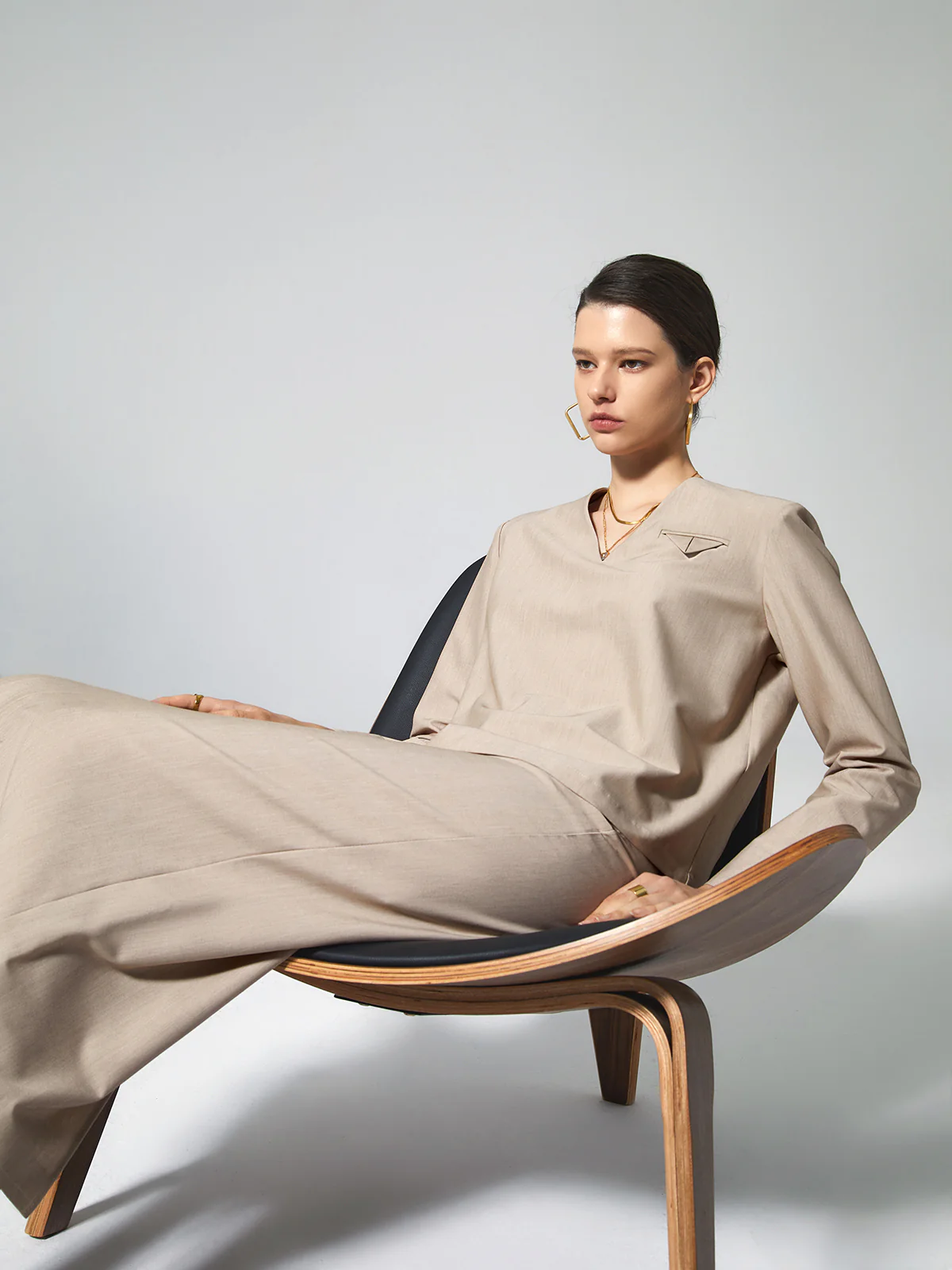 Solid V-neck Belted Two Piece Skirt Set - Takermore