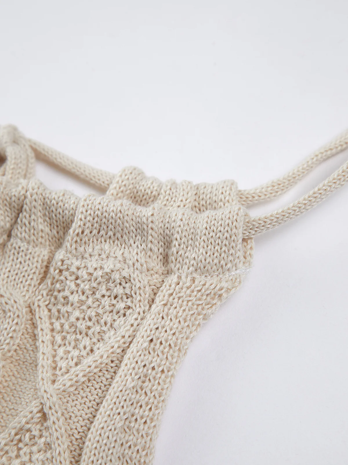 Drawstring Open Back Cable Knit Halter Crop Top - Takermore