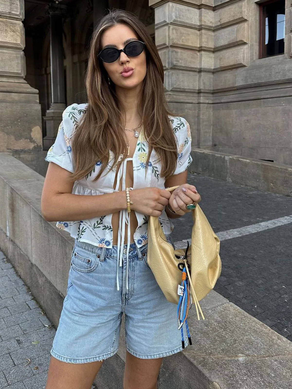 Semi-Sheer Tie Front Floral Blouse - Takermore