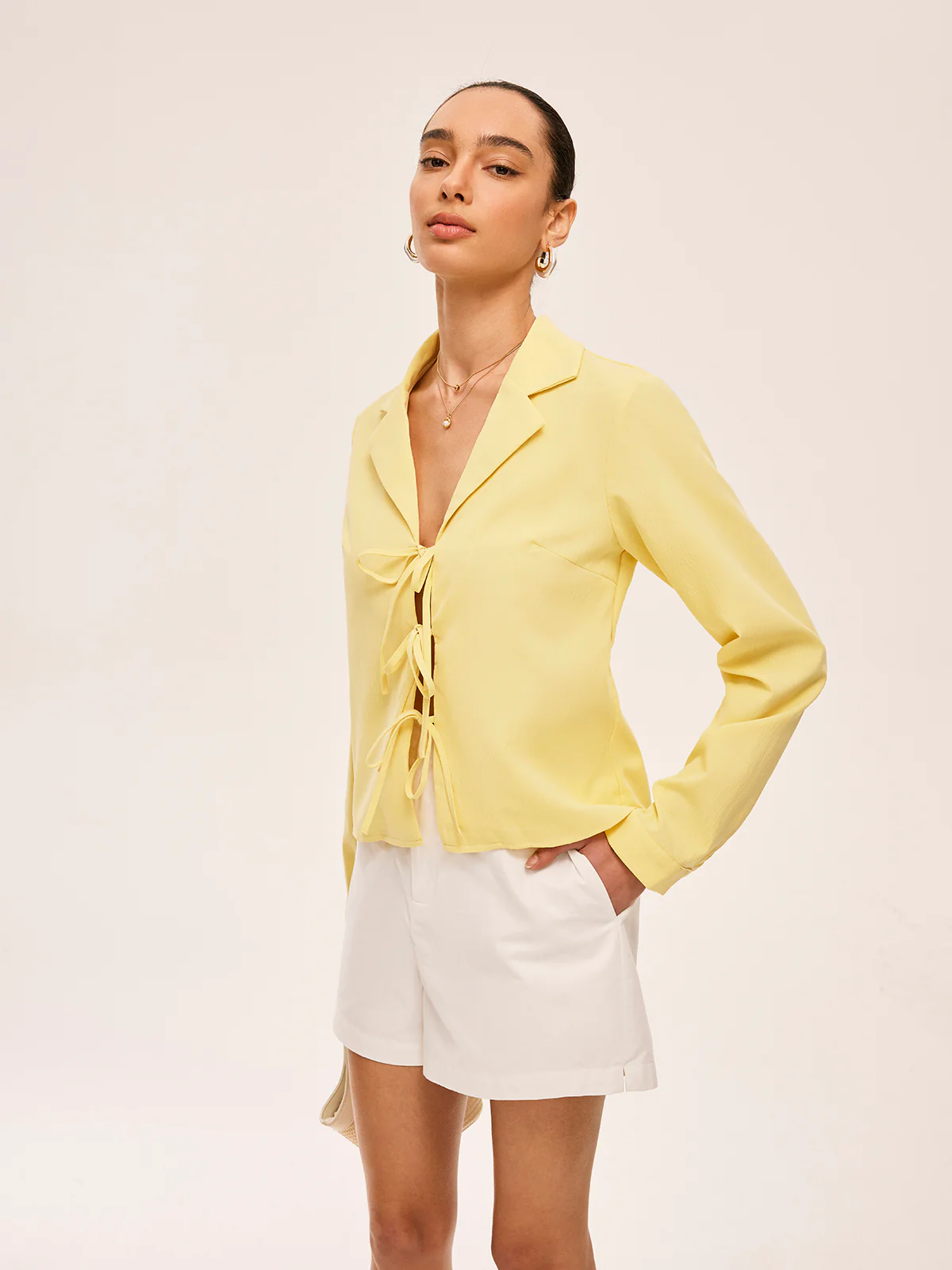 Collared Tie-Front Blouse - Takermore