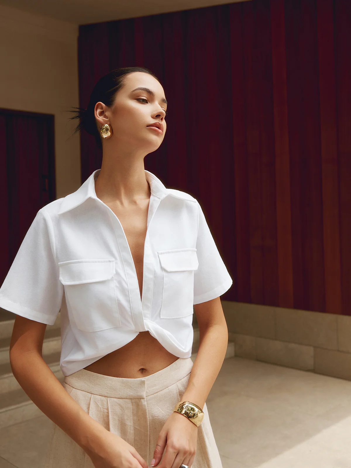 Cotton & Linen Cropped Shirt - Takermore