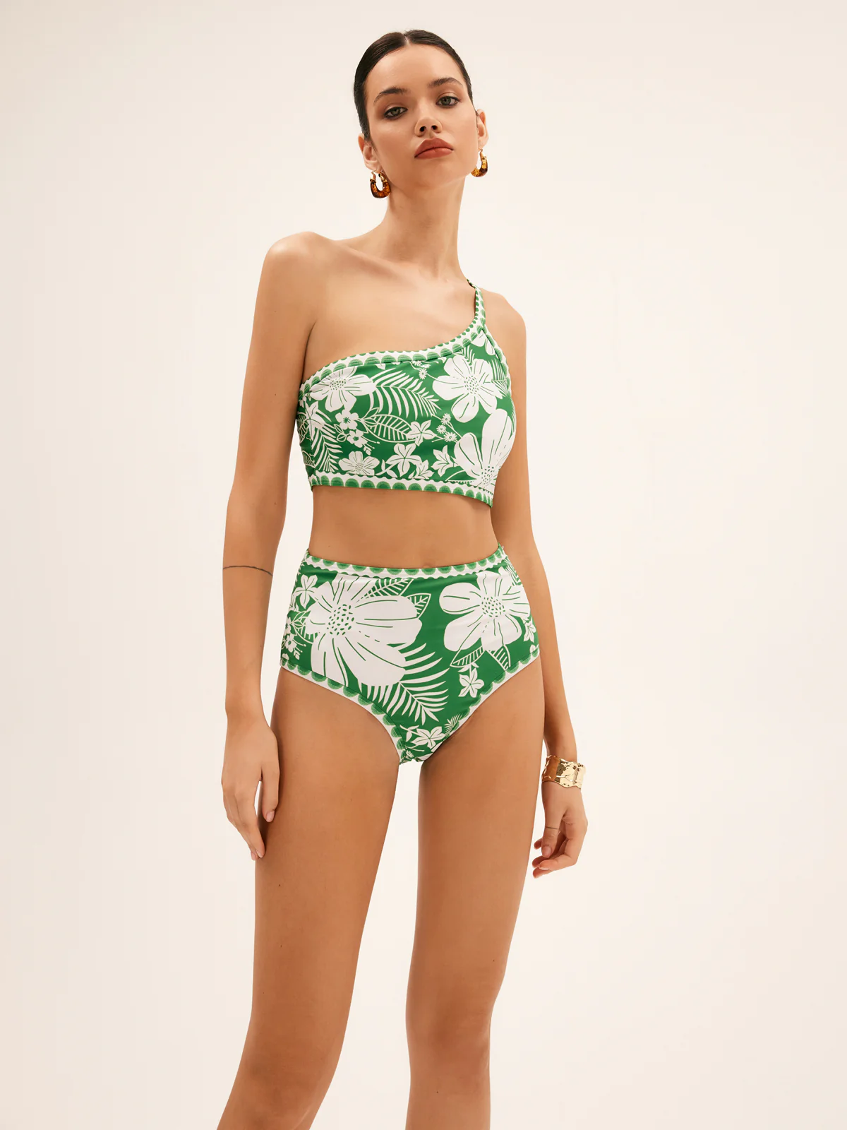 One Shoulder Floral Bikini Set - Takermore