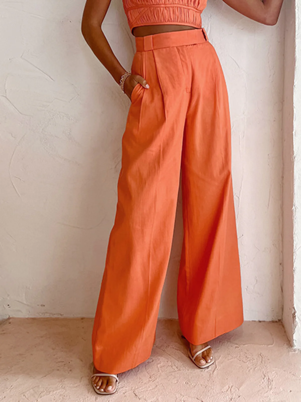 Vitamin C Linen Cotton Wide Leg Pants - Takermore