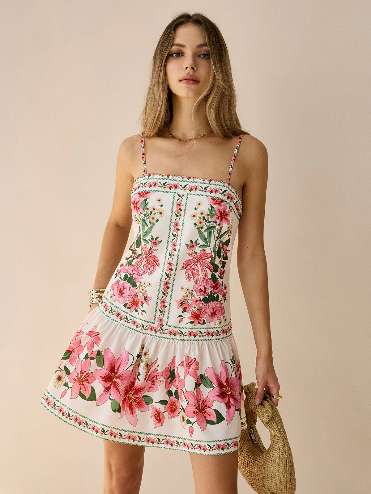 Floral Print Spaghetti Strap Mini Dress - Takermore