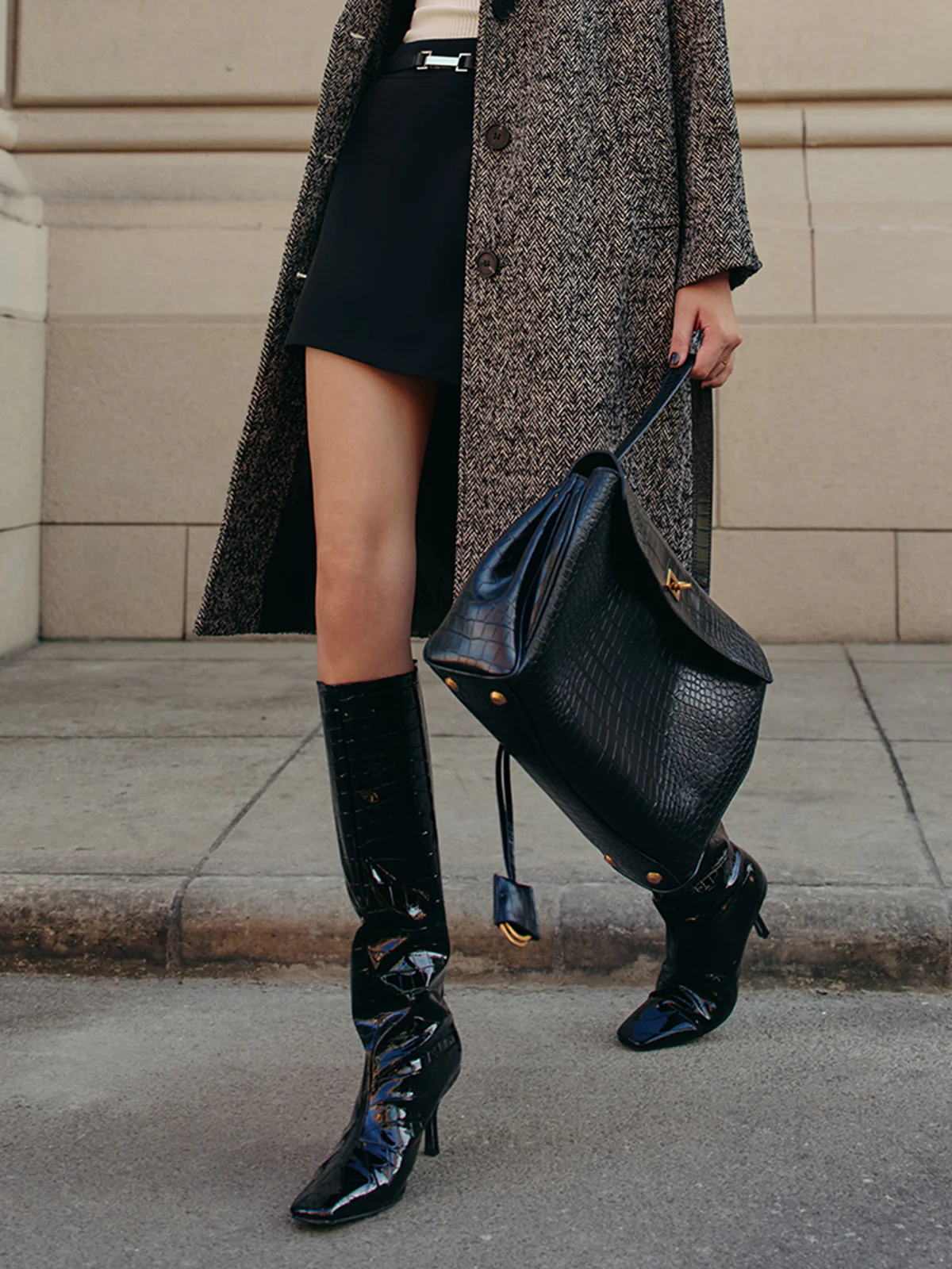 Crocodile Pattern Knee High Boots - Takermore