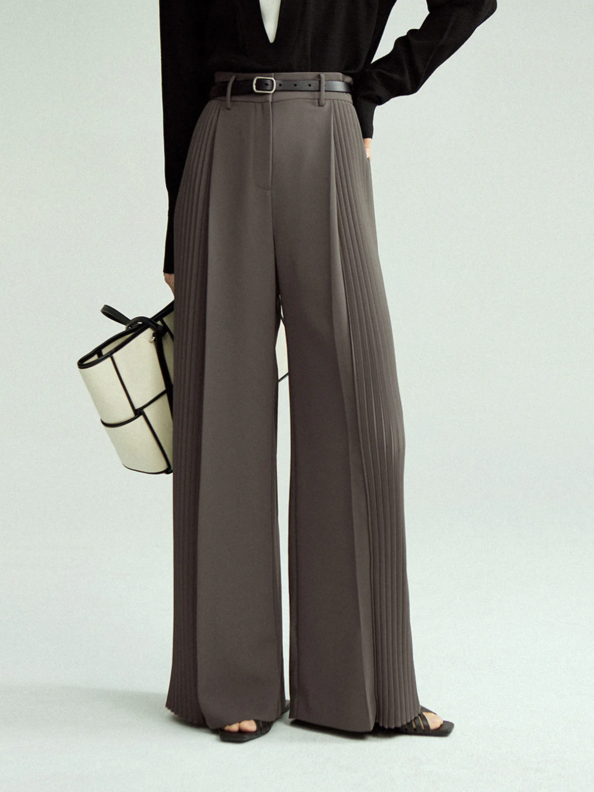 Pleated Wide Leg Pants Without Belt - Takermore