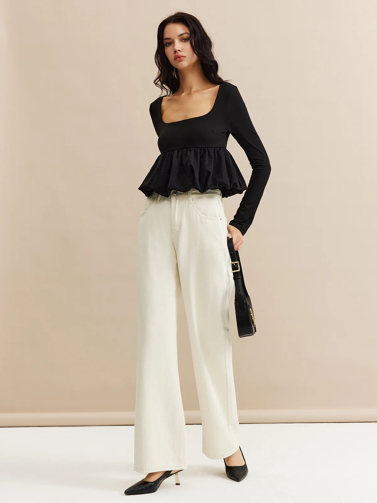 Square Neck Bud Waist Blouse - Takermore