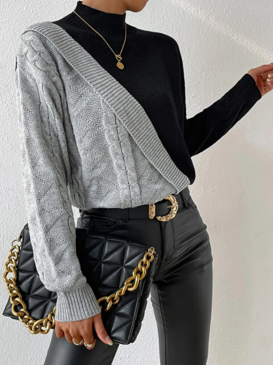 Oversized Color Block Pullover Sweater - Takermore