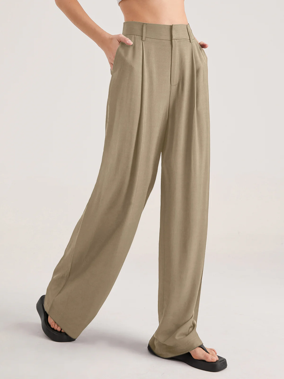 Oversized High Waisted Pleat Front Trousers - Takermore