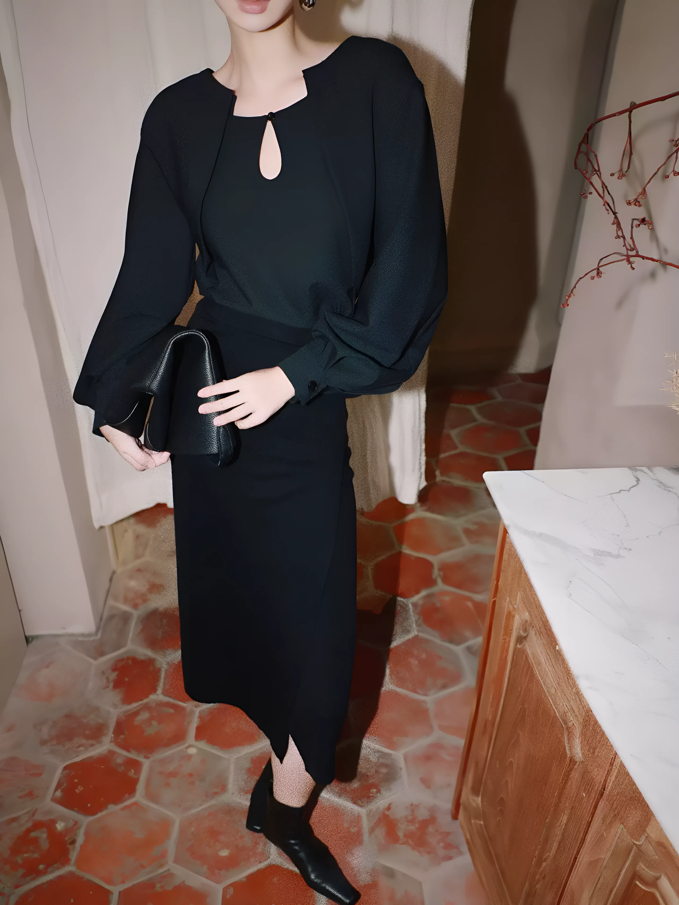 Button Cutout 2 in 1 Blouse - Takermore