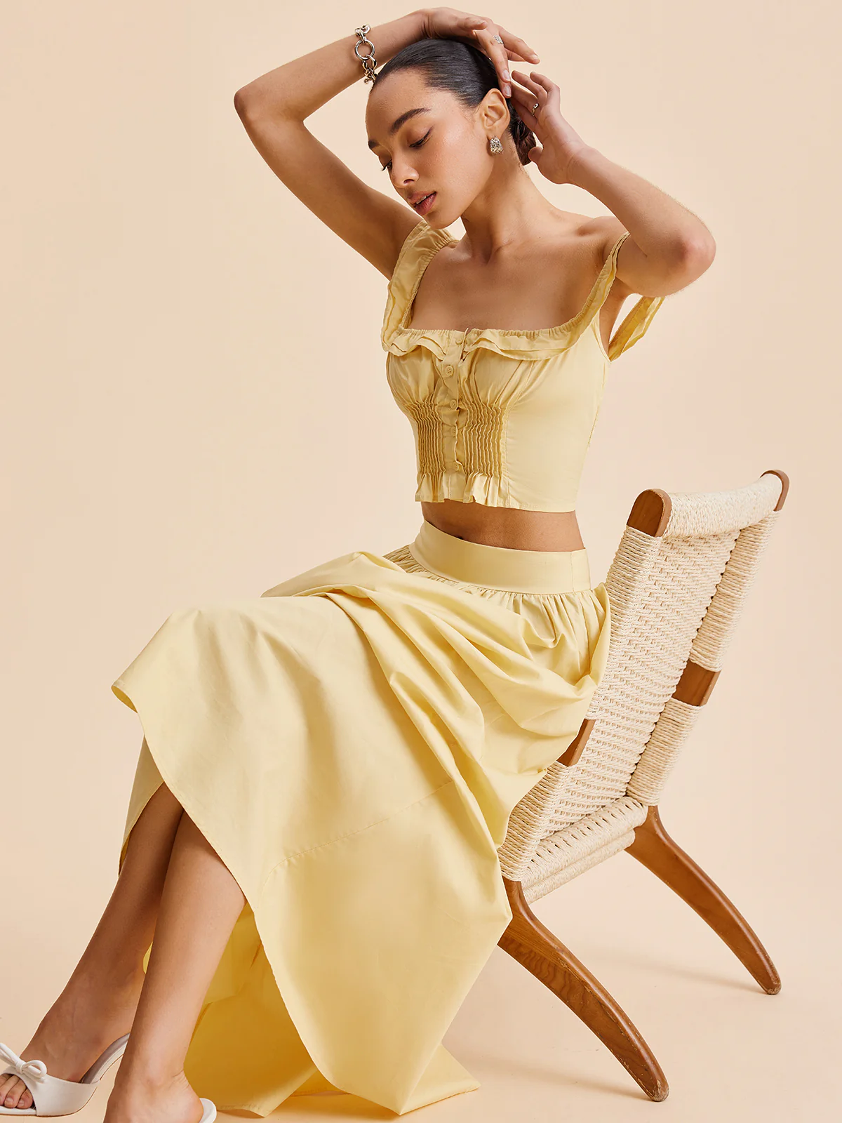 Ruffled Crop Top Skirt Set - Takermore