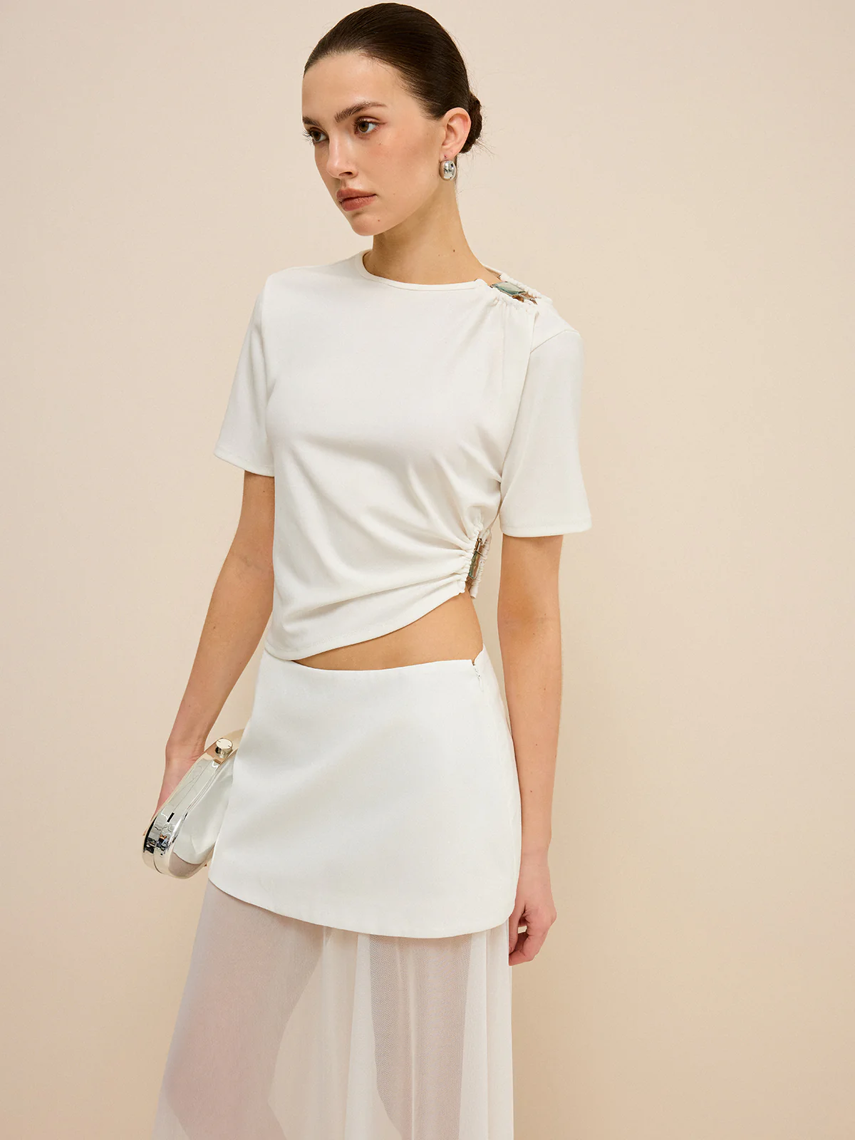 Asymmetrical Buckle Detail Cut-Out Top - Takermore