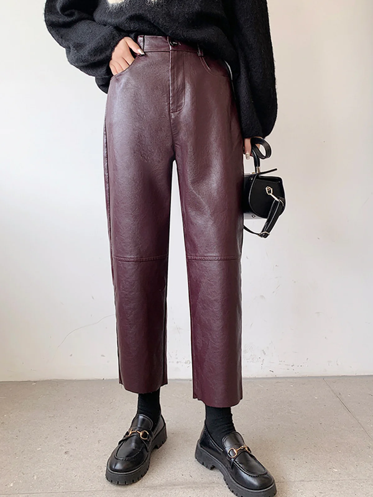 Faux Leather Cropped Pants - Takermore