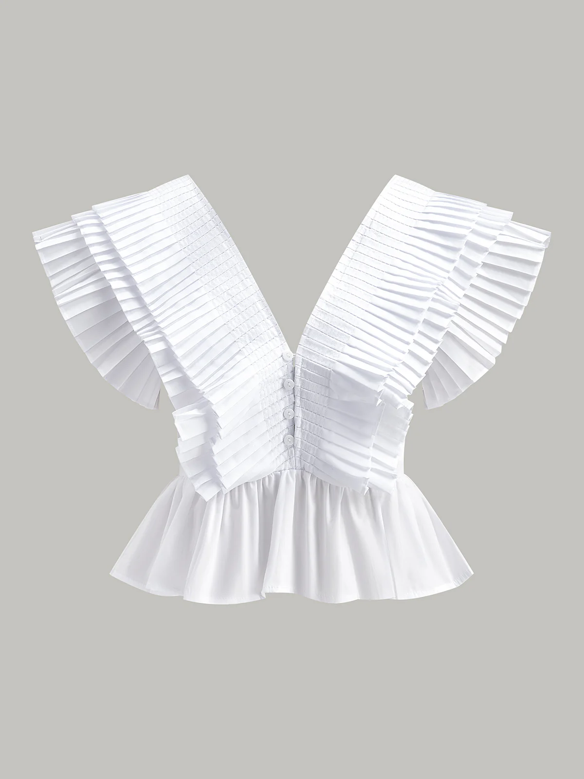 Pleated V-Neck Button-Detail Top - Takermore