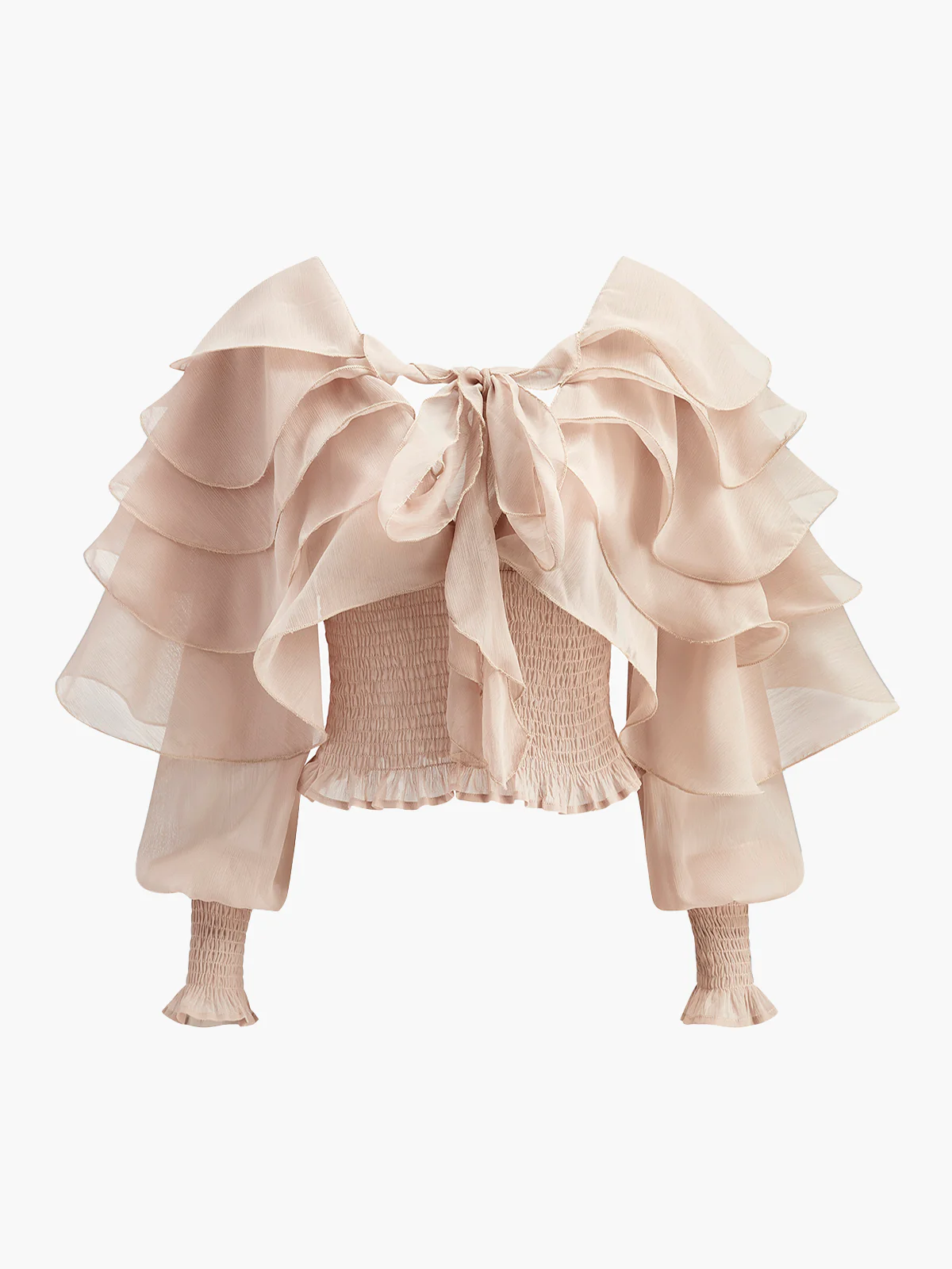 Semi-Sheer Chiffon Ruffle Backless Top - Takermore