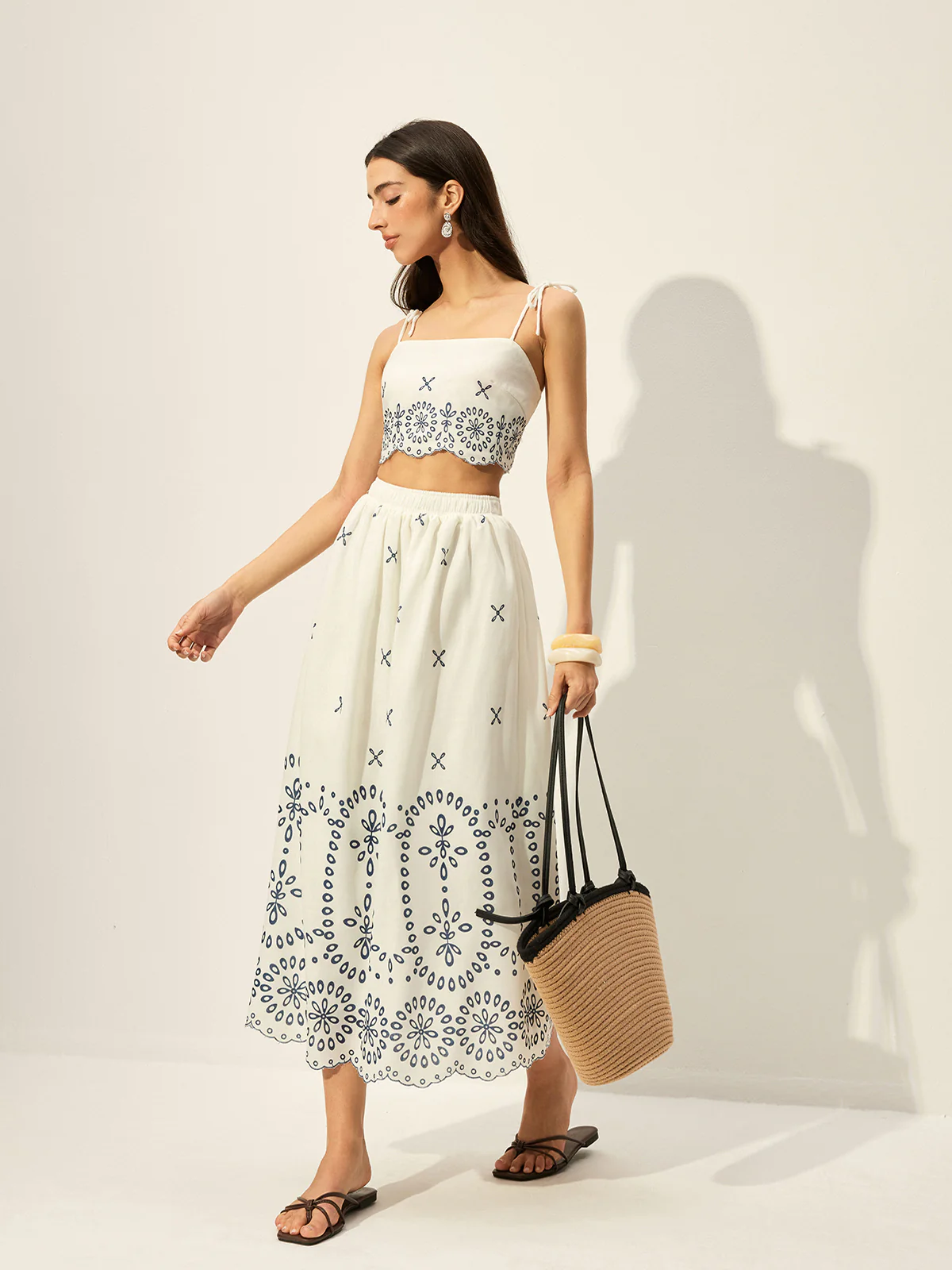 Embroidered Crop Top With Skirt Set - Takermore