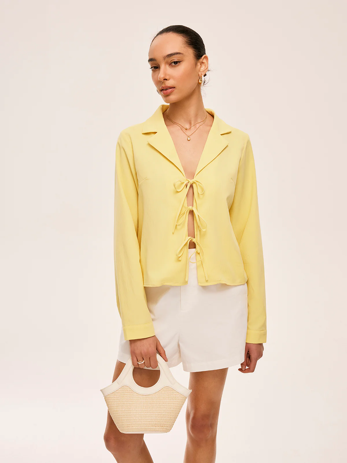 Collared Tie-Front Blouse - Takermore