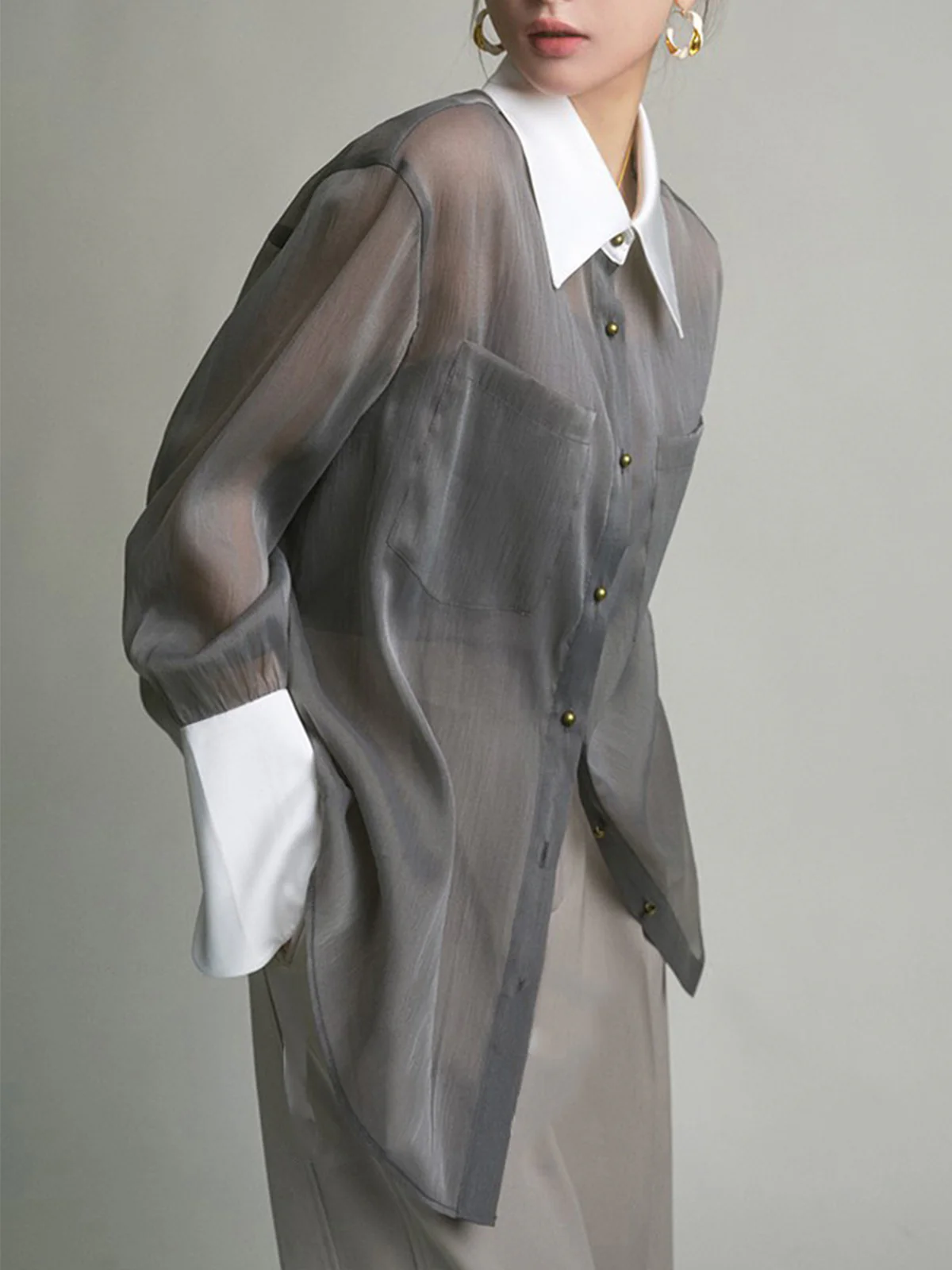 Semi-Sheer Leisure See Through Shirt With Cami Top - Takermore