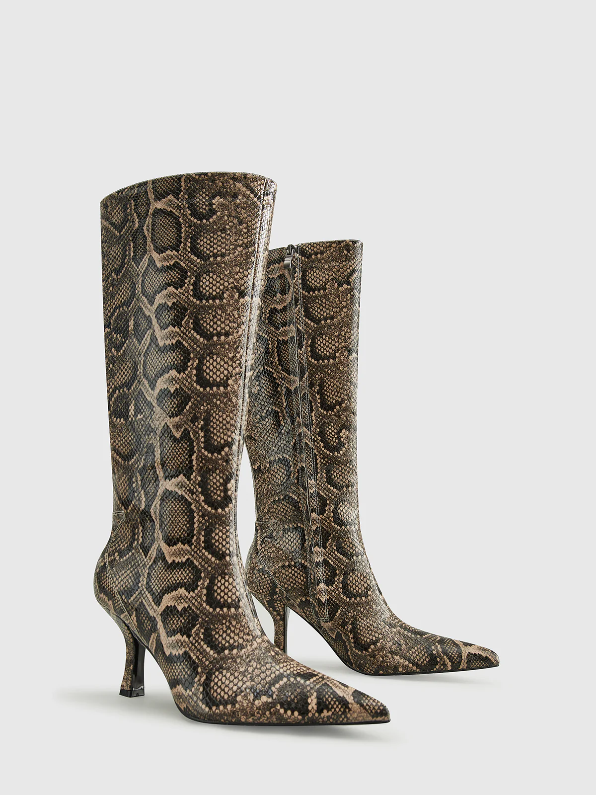 Snakeskin Print Knee-High Boots - Takermore