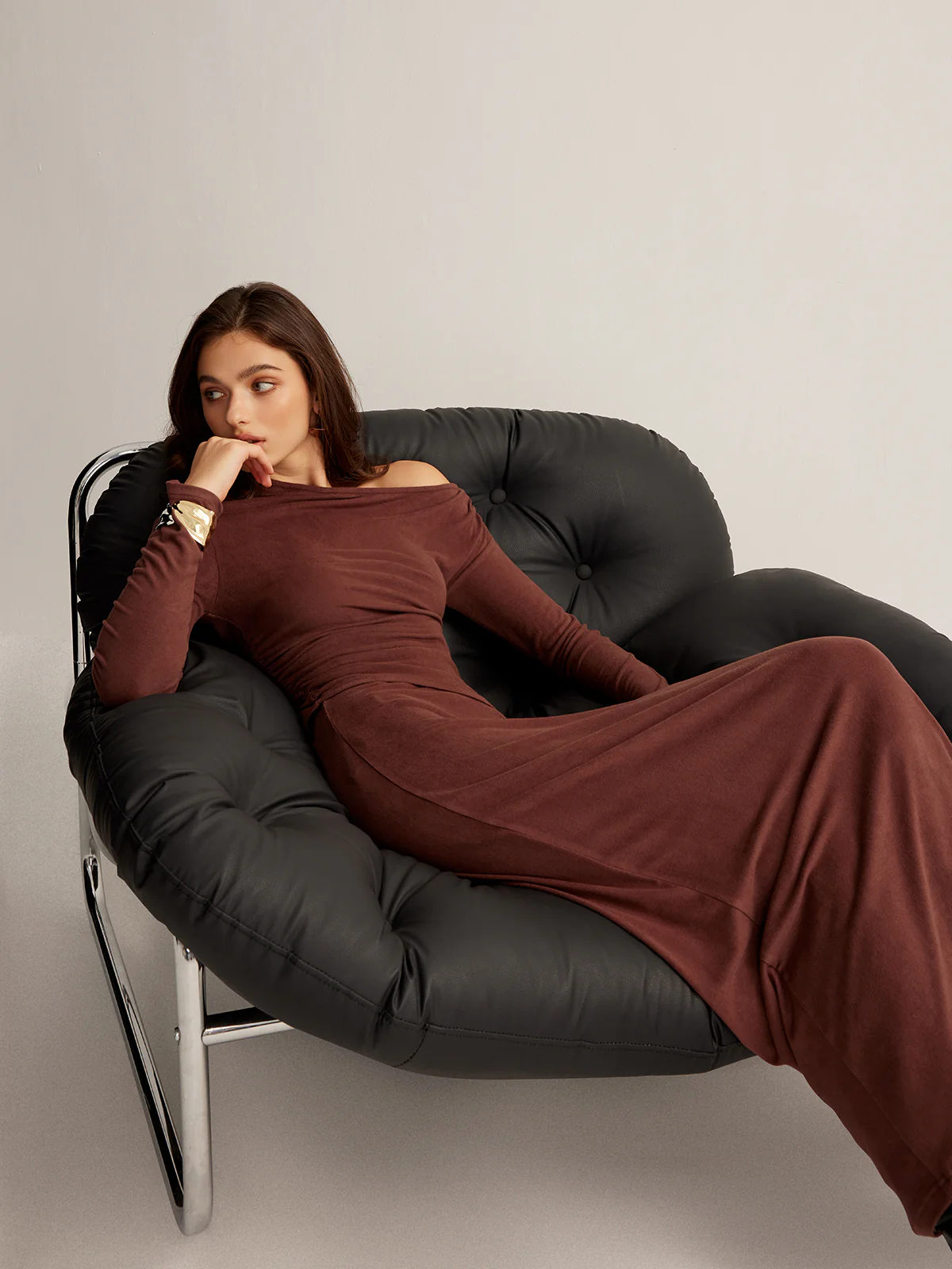 Asymmetrical Neck Slim Jersey Skirt Set - Takermore