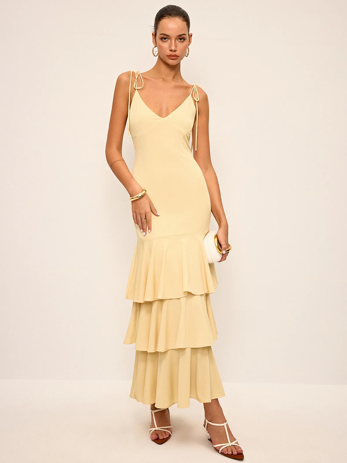 Tie-Strap Shoulder Tiered Maxi Dress - Takermore