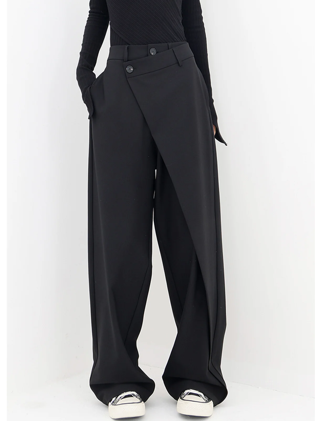 Asymmetrical Layer Button Wide Leg Dress Pants - Takermore