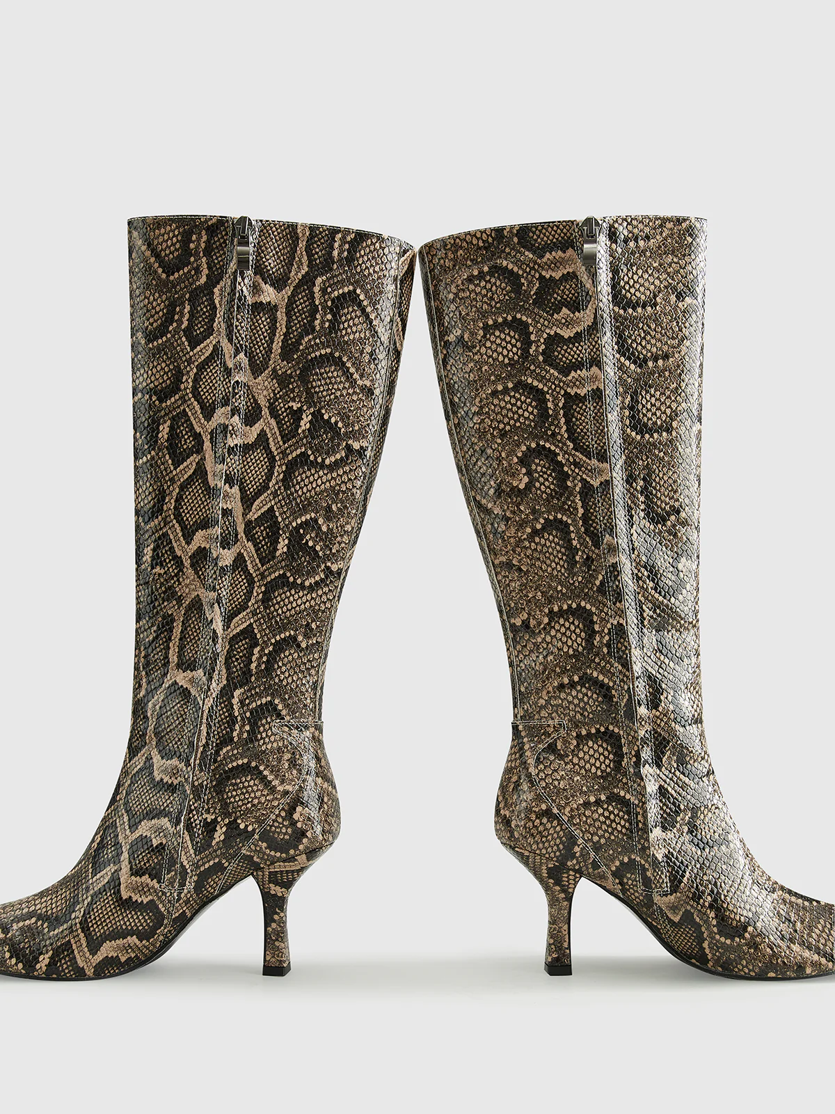 Snakeskin Print Knee-High Boots - Takermore