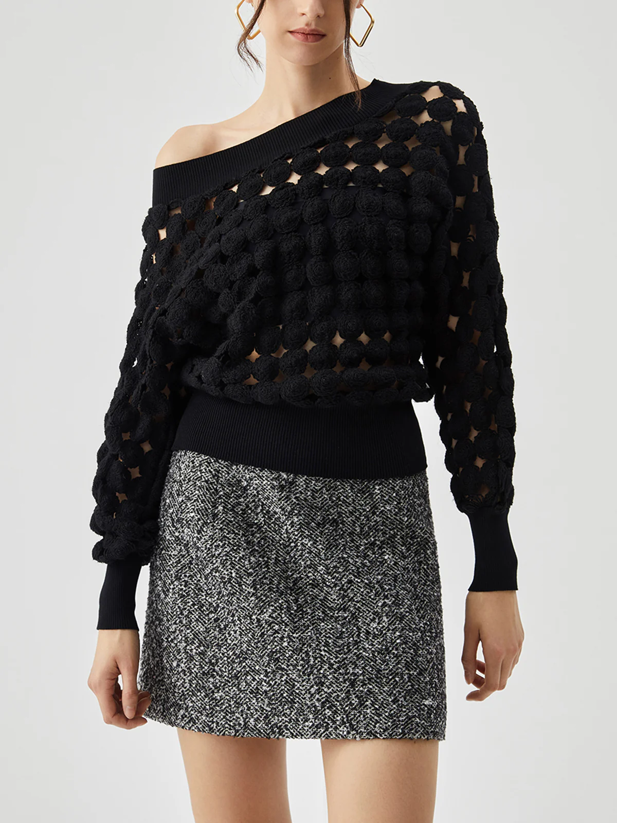 Crocheted Circle Hollow Off Shoulder T-Shirt - Takermore