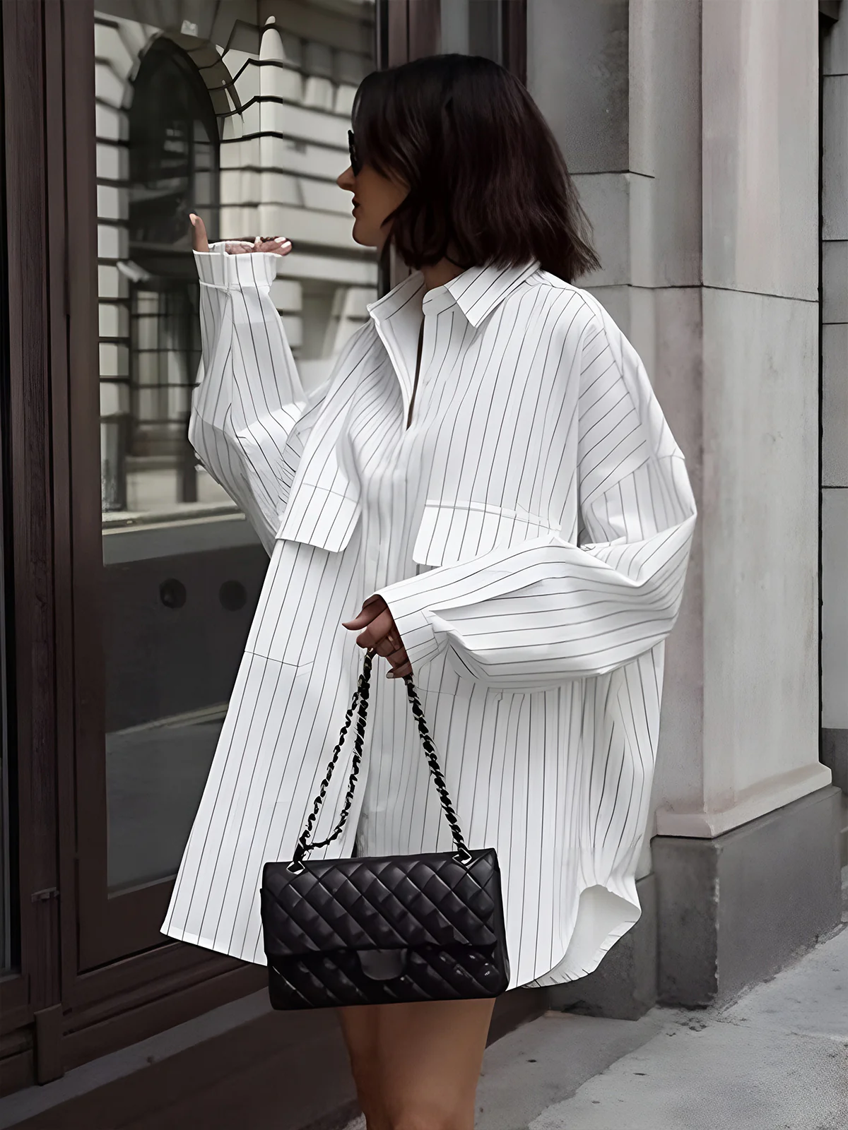 Oversized Striped Large Pockets Shirt - Takermore