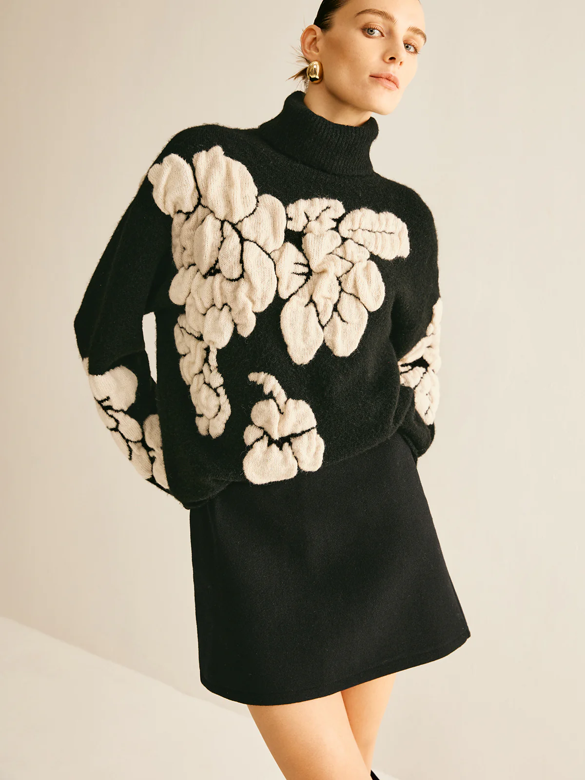 Wool-Blend Turtleneck Jacquard Sweater - Takermore