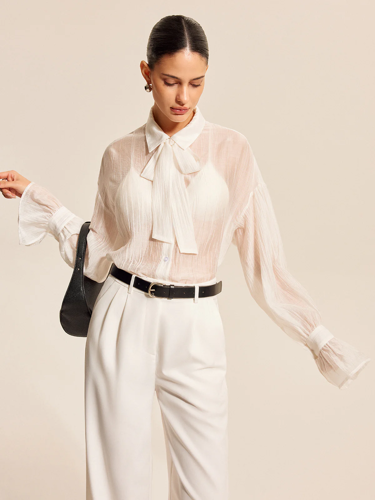 Sheer Bow Tie Blouse - Takermore