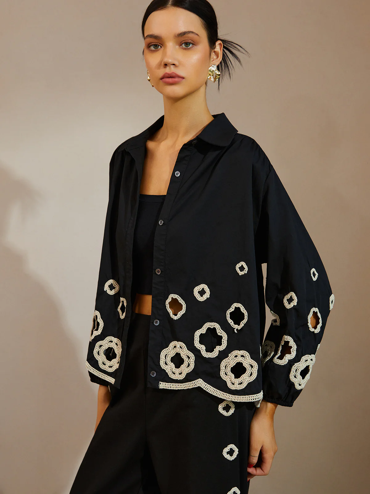 Cotton Hollow Embroidered Blouse - Takermore