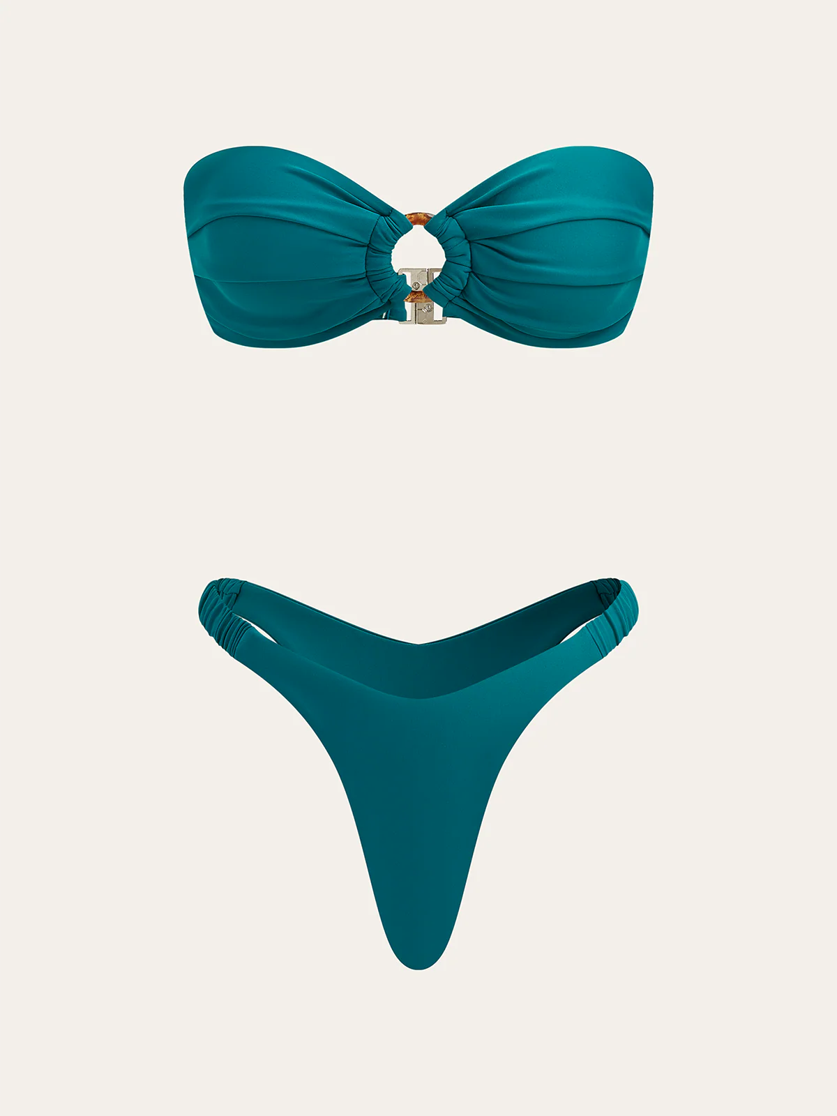 Ruched Bandeau Bikini Set with Ring Detail - Takermore