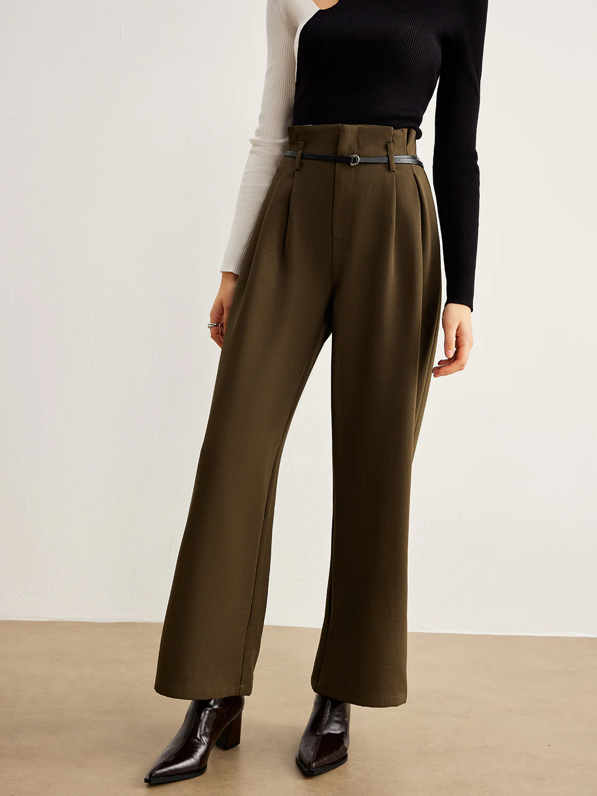 Slim-Belt Pleated Pants - Takermore