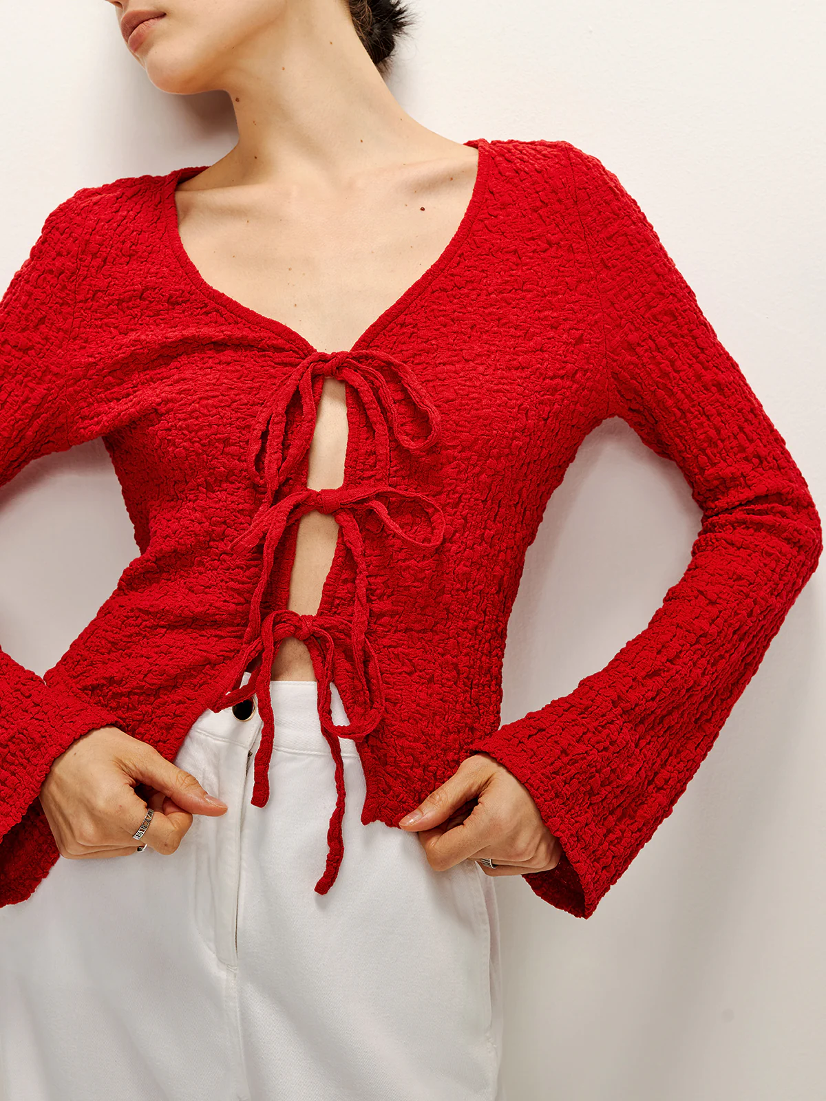 Cotton Blends Tie Front Soft Blouse - Takermore