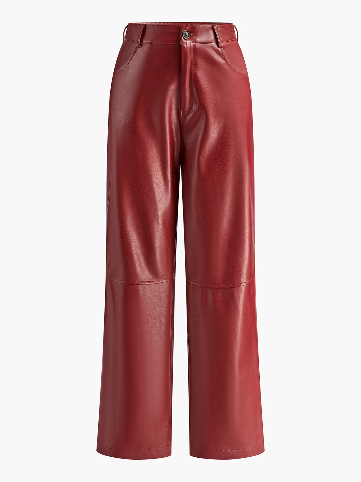 High-Waist Button PU Leather Pants - Takermore