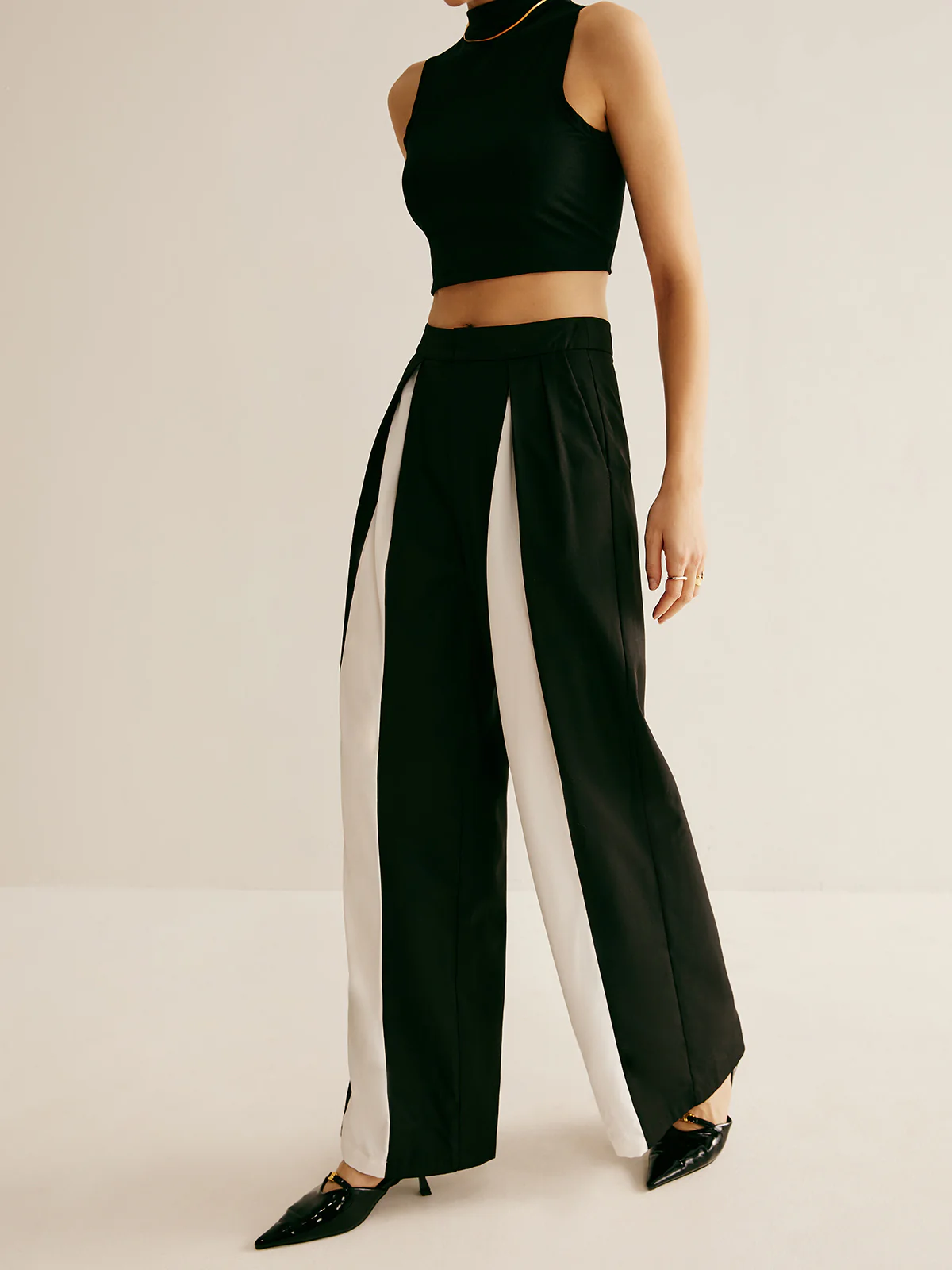 Pleated Patchwork Wide-Leg Pants - Takermore