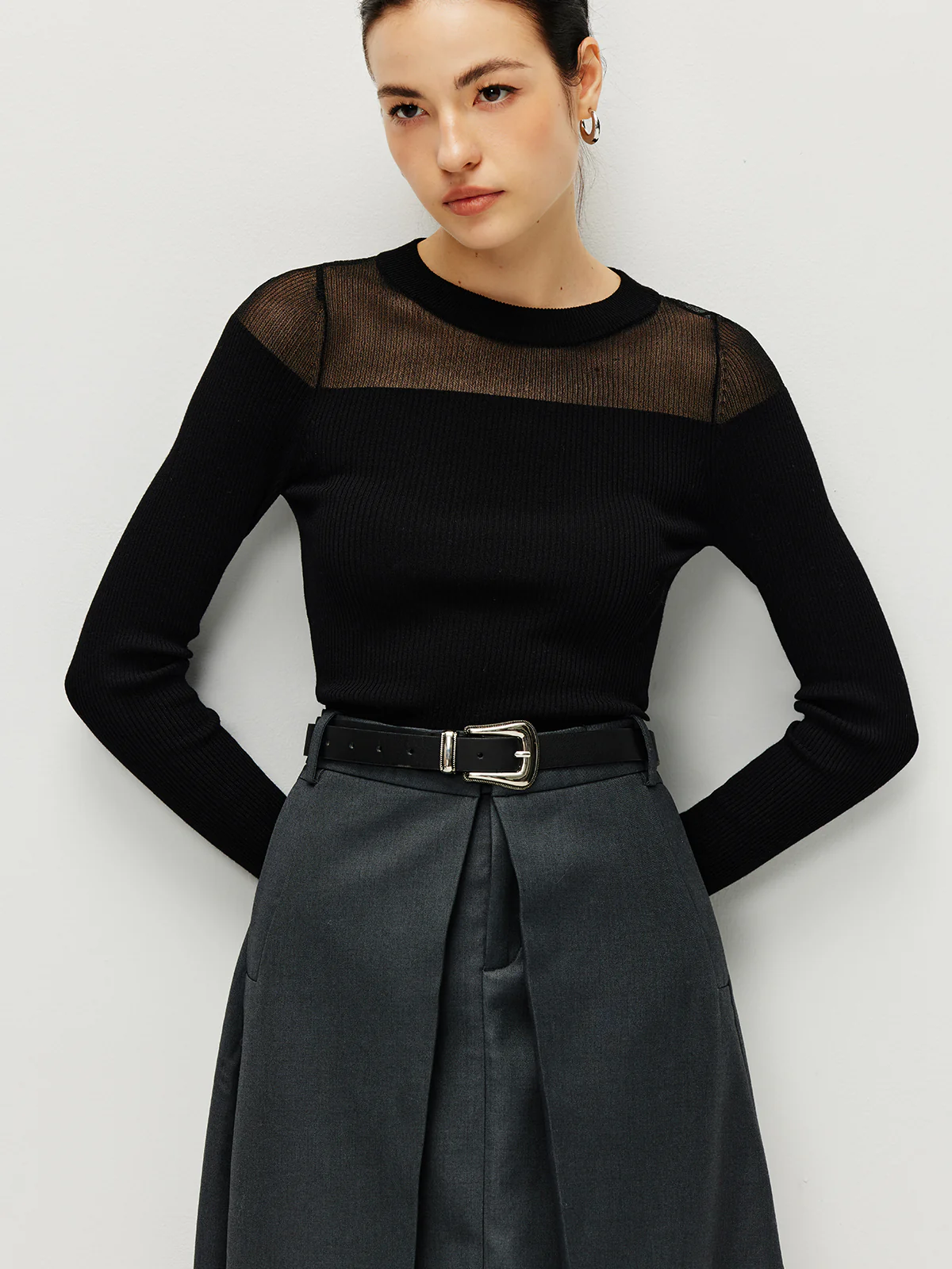 Semi-Sheer Panel Sweater - Takermore