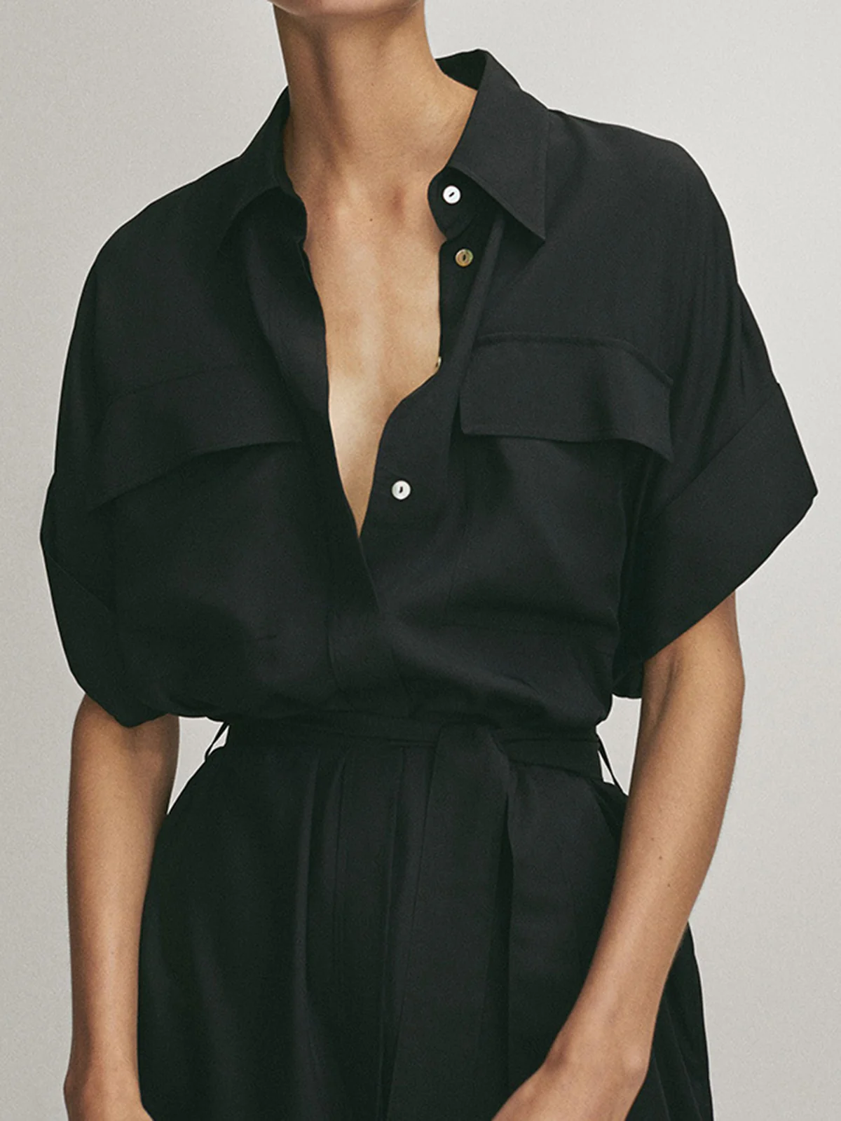 Polo Pockets Tied Midi Dress - Takermore