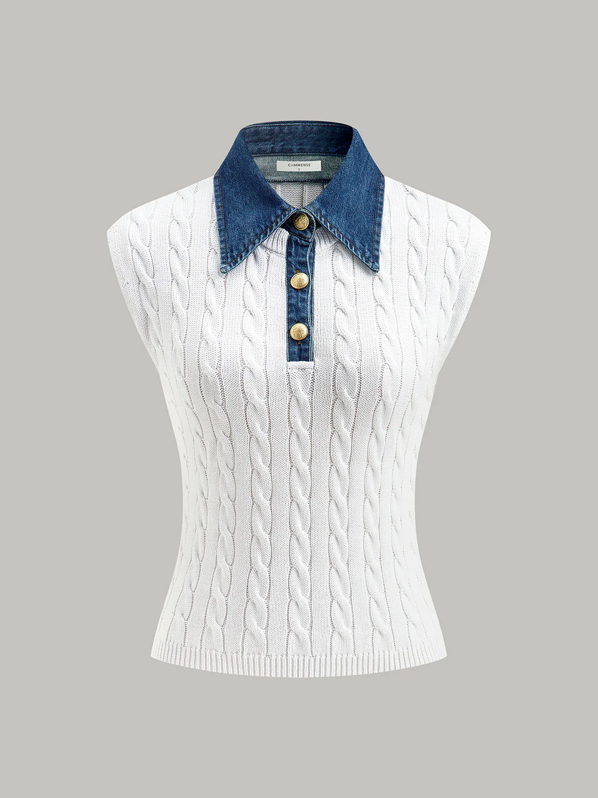 Cotton Denim Collar Knit Top - Takermore