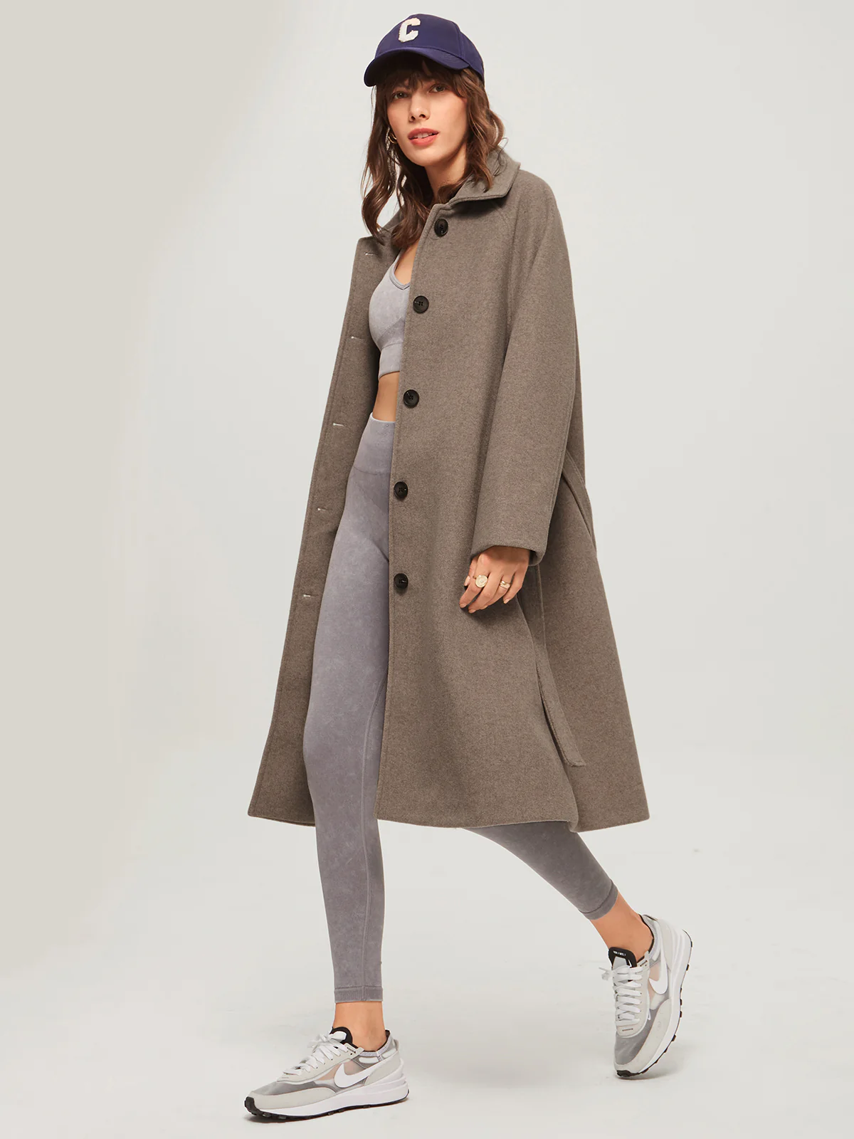 Oversized Brushed Belted Long Overcoat - Takermore