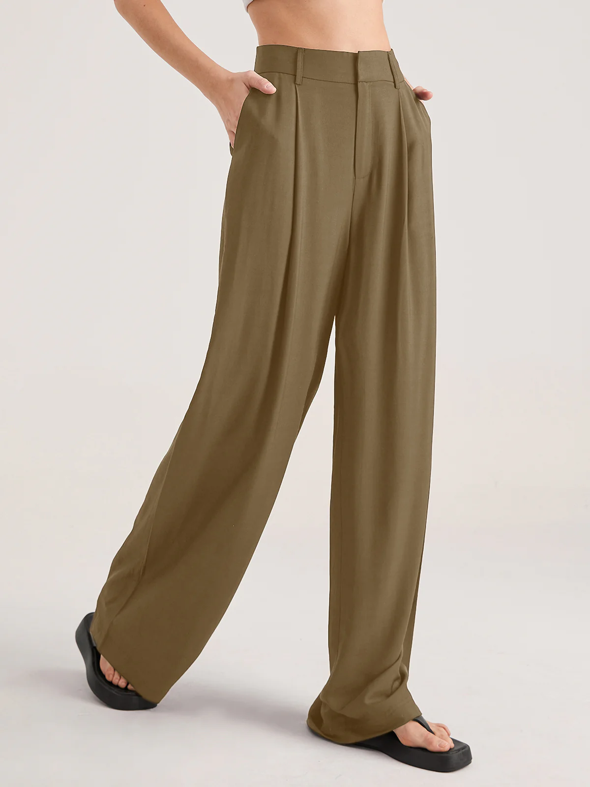 Oversized High Waisted Pleat Front Trousers - Takermore