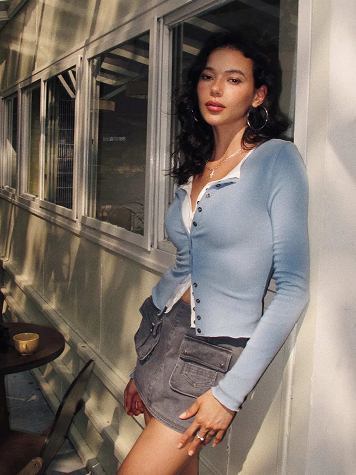 2 in 1 Button Jersey Blouse - Takermore