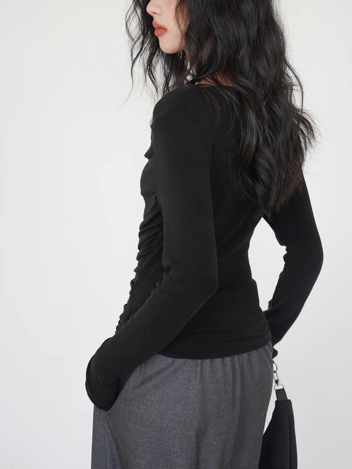 Draped Long Sleeve Slinky Shirt - Takermore