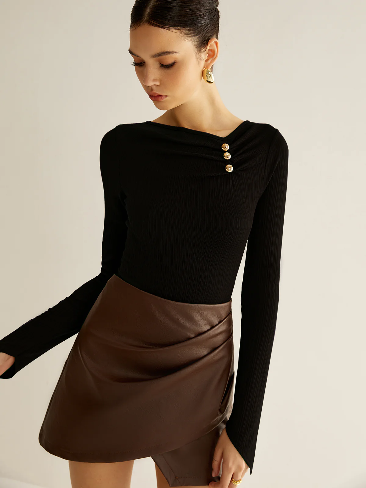 Metal Detail Pleated Blouse - Takermore