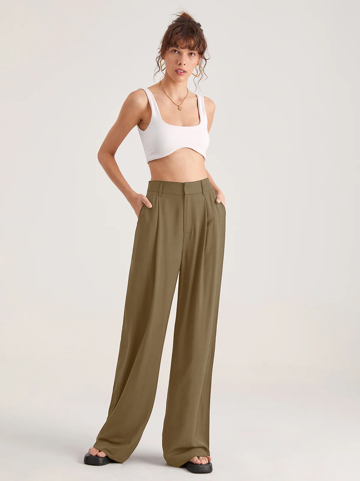 Oversized High Waisted Pleat Front Trousers - Takermore