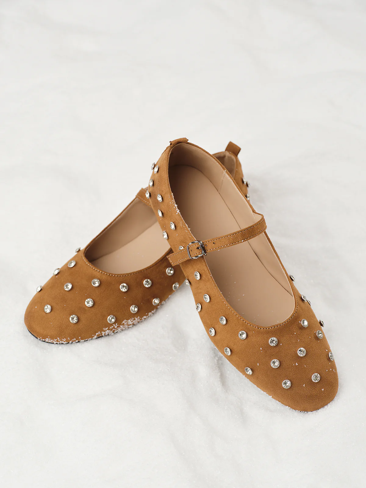 Rhinestone Suede Ballet Flats - Takermore
