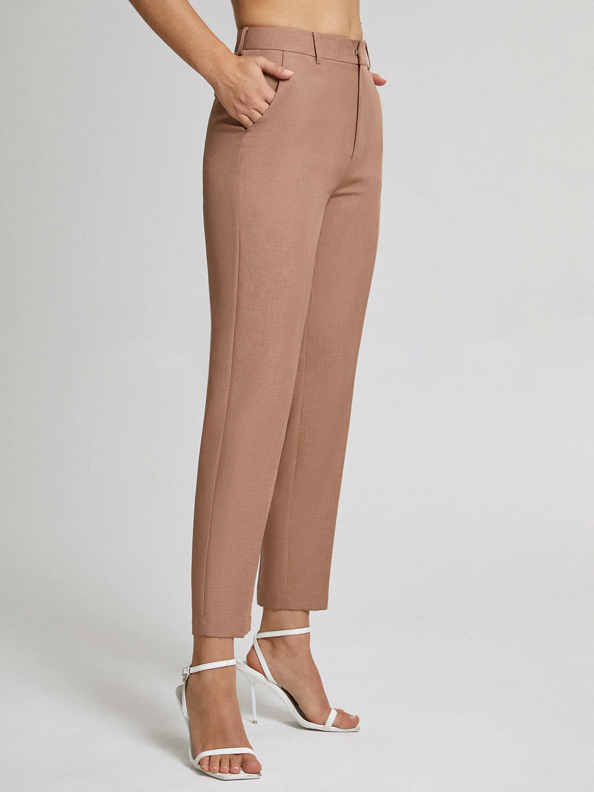 High Waisted Cropped Skinny Straight Leg Trousers - Takermore