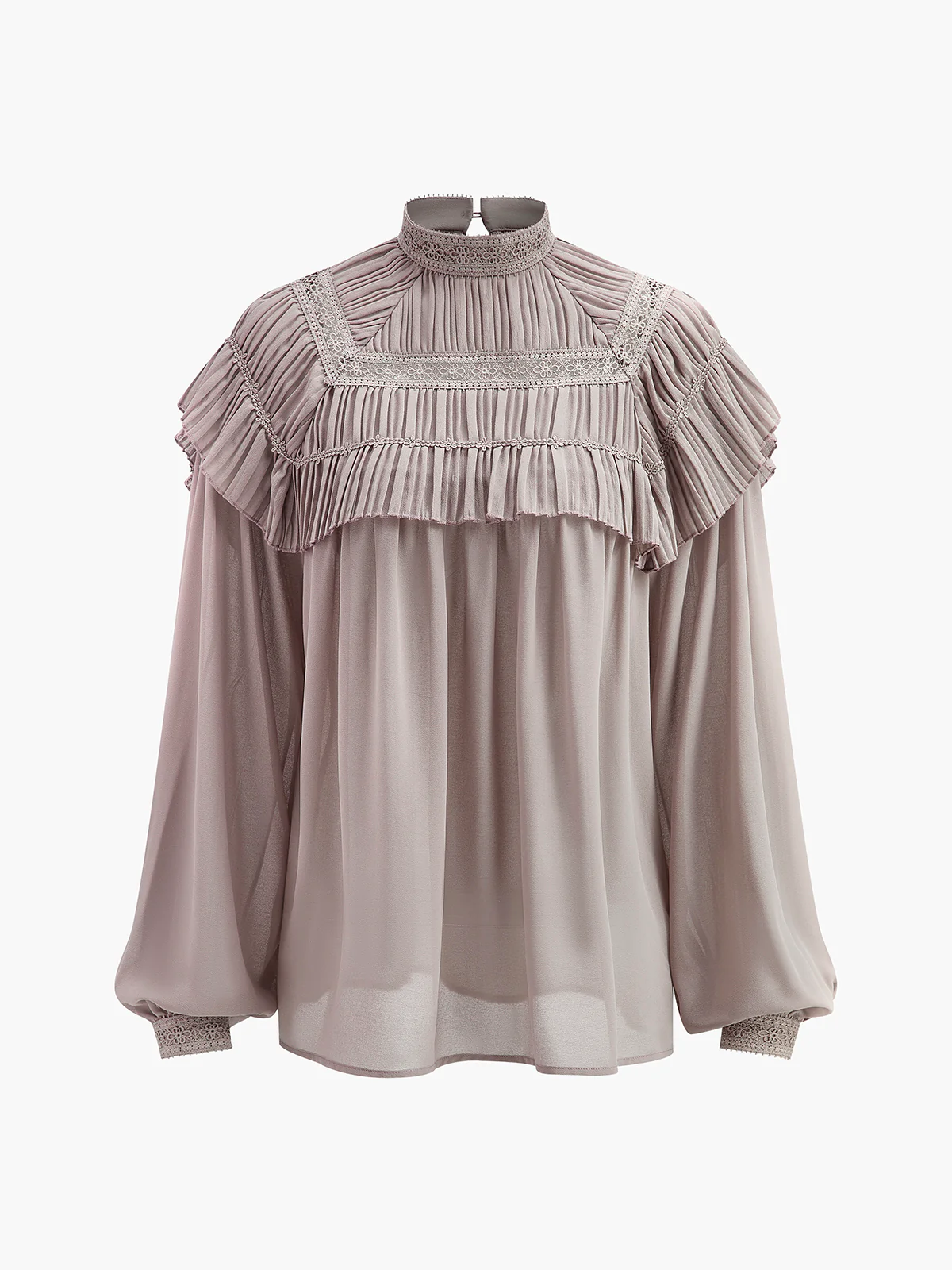 Semi-Sheer Button Pleated Chiffon Blouse - Takermore
